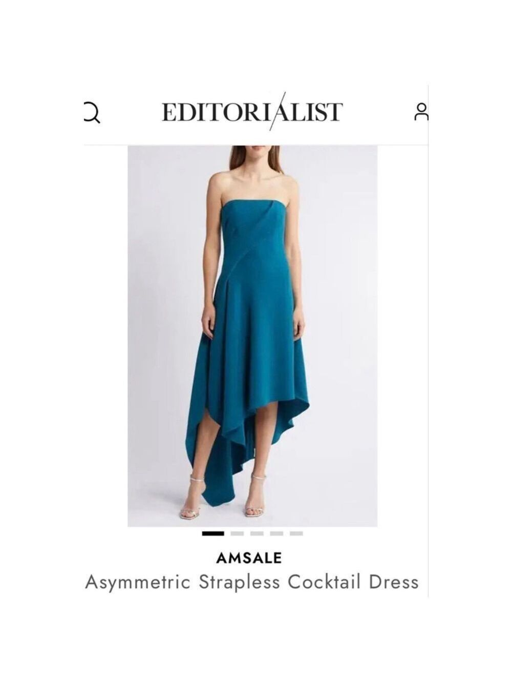 New Amsale Teal Asymmetric Strapless Cocktail Dress Size 2